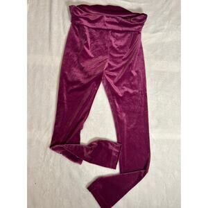 Moda International High Rise Skilly Purple Stretch Velvet Leggings Sz L